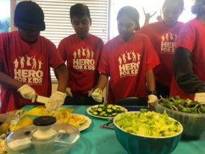 Children prepare vegetables for a recipe.