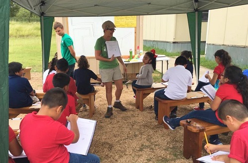 Students learning outside in the school garden.
